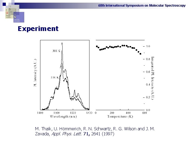 60 th International Symposium on Molecular Spectroscopy Experiment M. Thaik, U. Hömmerich, R. N.