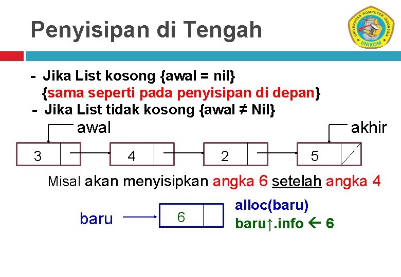 Penyisipan di Tengah - Jika List kosong {awal = nil} {sama seperti pada penyisipan