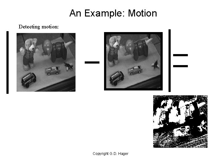 An Example: Motion Detecting motion: Copyright G. D. Hager 