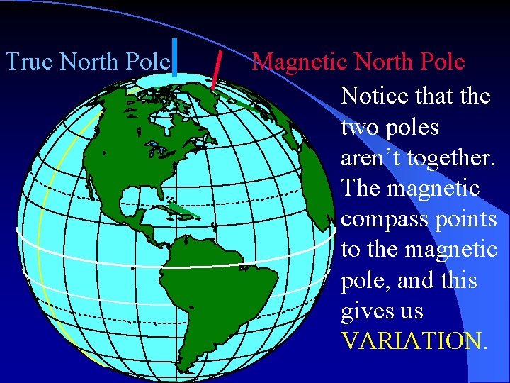 True North Pole Magnetic North Pole Notice that the two poles aren’t together. The