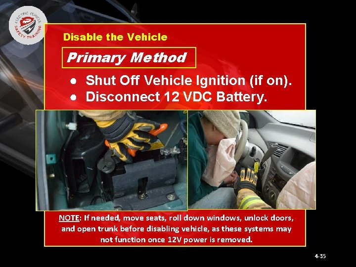 Disable the Vehicle Primary Method ● Shut Off Vehicle Ignition (if on). ● Disconnect