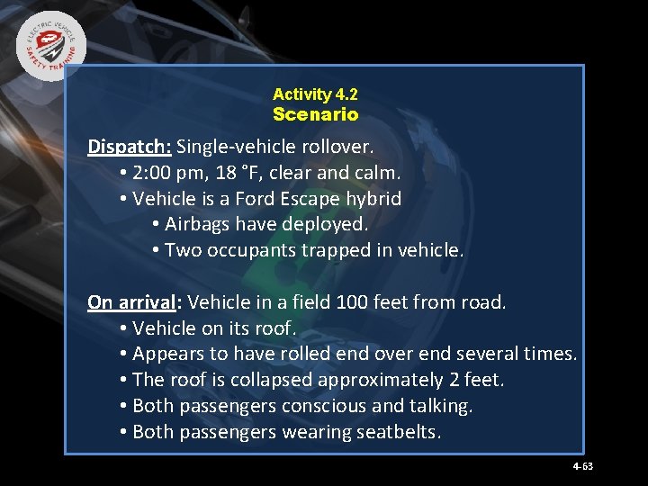 Activity 4. 2 Scenario Dispatch: Single-vehicle rollover. • 2: 00 pm, 18 °F, clear