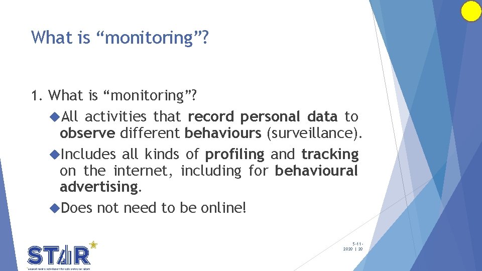 What is “monitoring”? 1. What is “monitoring”? All activities that record personal data to What is “monitoring”? 1. What is “monitoring”? All activities that record personal data to