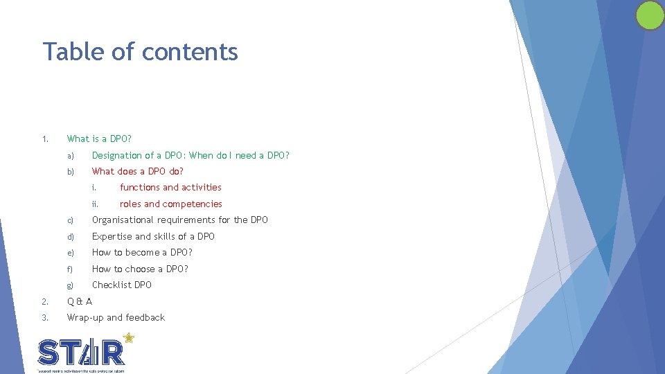 Table of contents 1. What is a DPO? a) Designation of a DPO: When