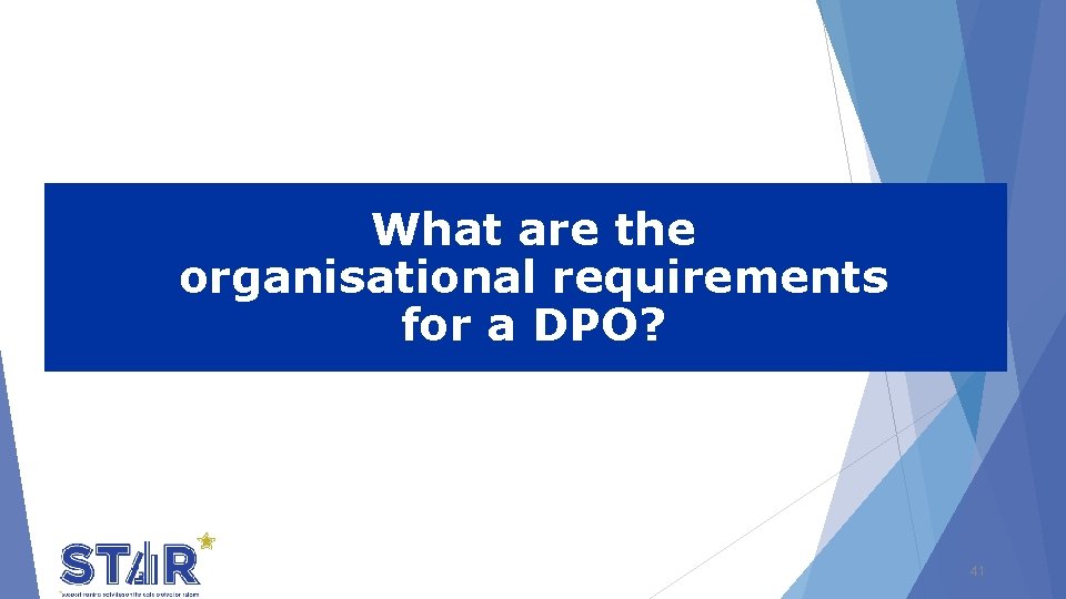 What are the organisational requirements for a DPO? 41 