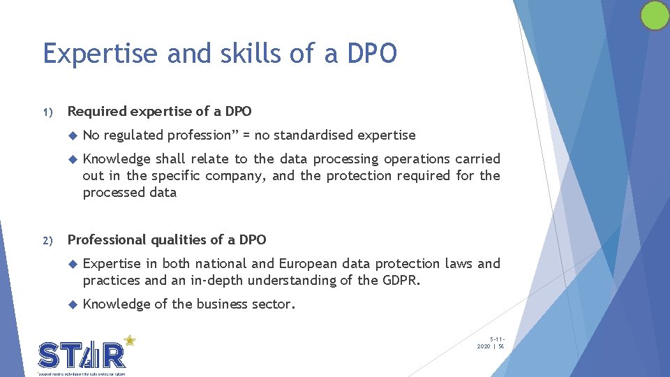 Expertise and skills of a DPO 1) 2) Required expertise of a DPO No