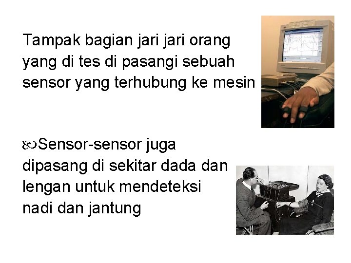 Tampak bagian jari orang yang di tes di pasangi sebuah sensor yang terhubung ke