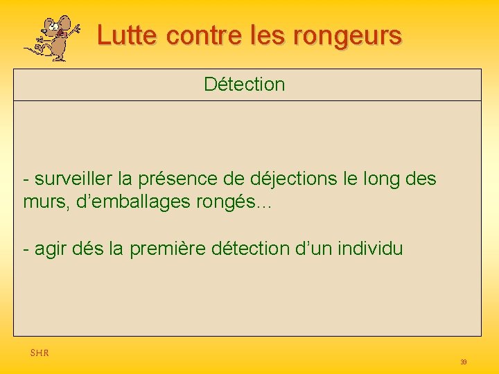 Lutte contre les rongeurs Détection - surveiller la présence de déjections le long des