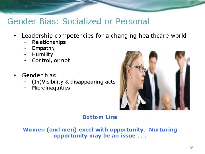 Gender Bias: Socialized or Personal • Leadership competencies for a changing healthcare world •