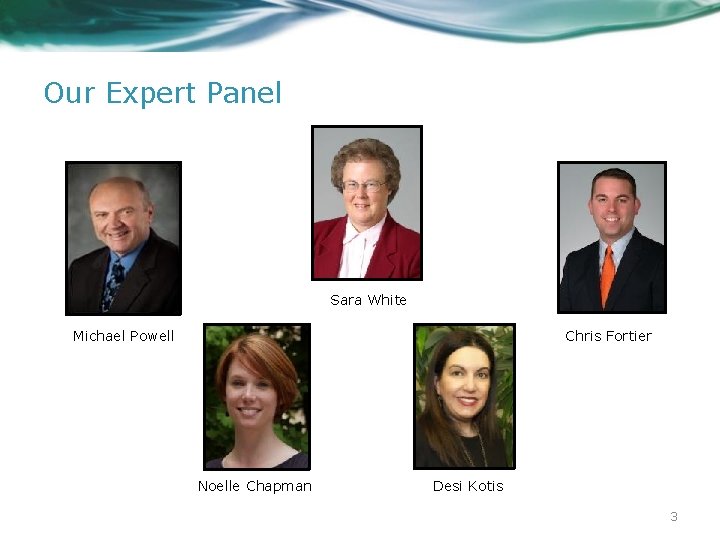 Our Expert Panel Sara White Michael Powell Chris Fortier Noelle Chapman Desi Kotis 3