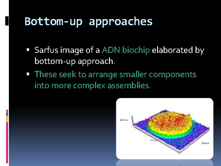 Bottom-up approaches Sarfus image of a ADN biochip elaborated by bottom-up approach. These seek