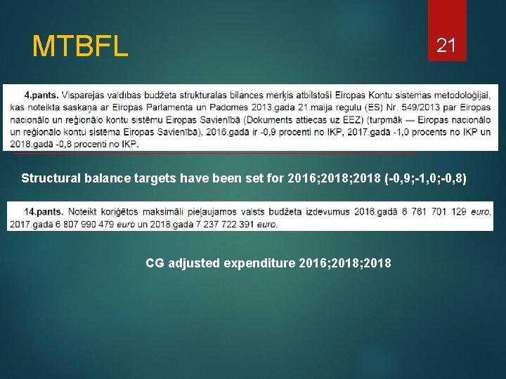 MTBFL 21 Structural balance targets have been set for 2016; 2018 (-0, 9; -1,