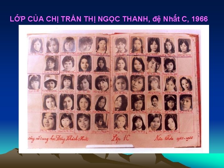 LỚP CỦA CHỊ TRẦN THỊ NGỌC THANH, đệ Nhất C, 1966 