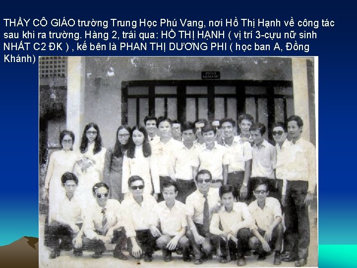 THẦY CÔ GIÁO trường Trung Học Phú Vang, nơi Hồ Thị Hạnh về công