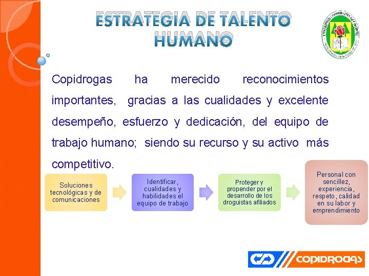 ESTRATEGIA DE TALENTO HUMANO Copidrogas ha merecido reconocimientos importantes, gracias a las cualidades y