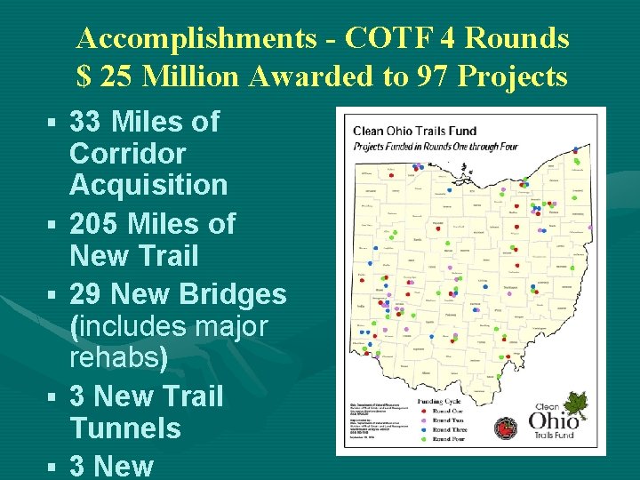 Accomplishments - COTF 4 Rounds $ 25 Million Awarded to 97 Projects § 33