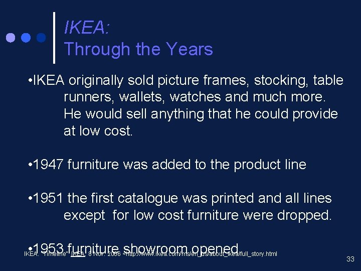 IKEA: Through the Years • IKEA originally sold picture frames, stocking, table runners, wallets,