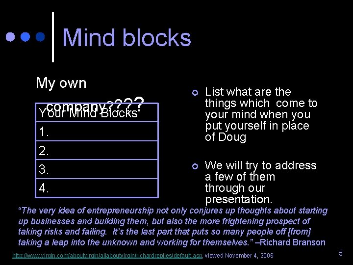 Mind blocks My own ? company? ? ? Your Mind Blocks 1. 2. 3.
