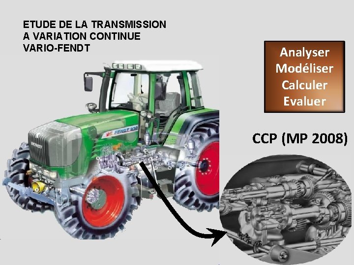 ETUDE DE LA TRANSMISSION A VARIATION CONTINUE VARIO-FENDT Analyser Modéliser Calculer Evaluer CCP (MP