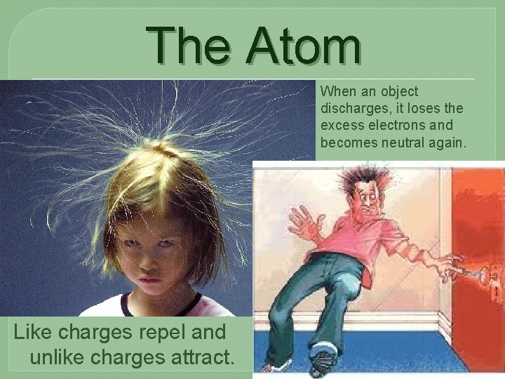 The Atom When an object discharges, it loses the excess electrons and becomes neutral