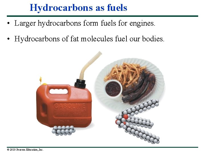 Hydrocarbons as fuels • Larger hydrocarbons form fuels for engines. • Hydrocarbons of fat