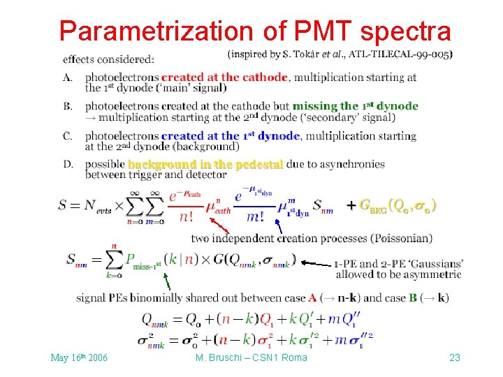 Parametrization of PMT spectra May 16 th 2006 M. Bruschi – CSN 1 Roma Parametrization of PMT spectra May 16 th 2006 M. Bruschi – CSN 1 Roma