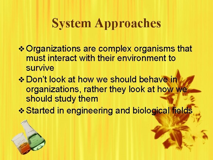 System Approaches v Organizations are complex organisms that must interact with their environment to System Approaches v Organizations are complex organisms that must interact with their environment to