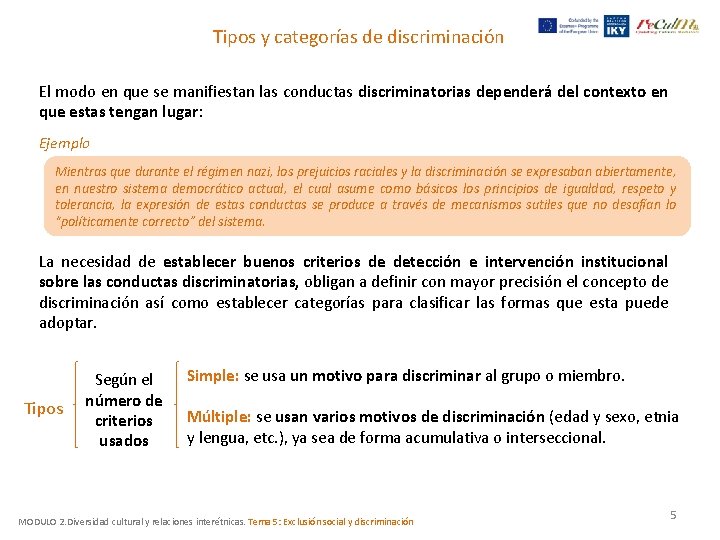 Tipos y categorías de discriminación El modo en que se manifiestan las conductas discriminatorias Tipos y categorías de discriminación El modo en que se manifiestan las conductas discriminatorias