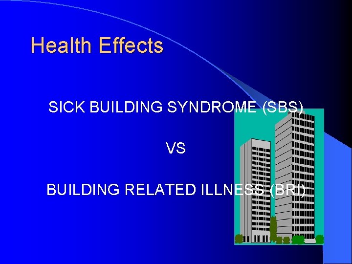 Health Effects SICK BUILDING SYNDROME (SBS) VS BUILDING RELATED ILLNESS (BRI) 