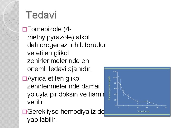 Tedavi �Fomepizole (4 - methylpyrazole) alkol dehidrogenaz inhibitörüdür ve etilen glikol zehirlenmelerinde en önemli