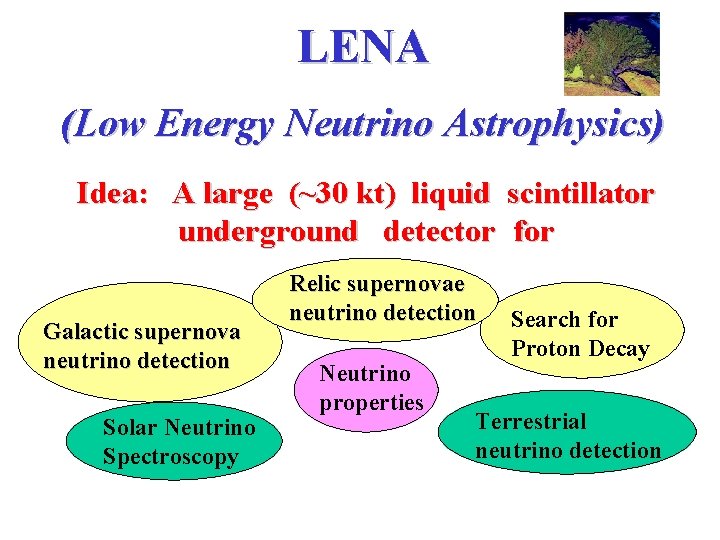 LENA (Low Energy Neutrino Astrophysics) Idea: A large (~30 kt) liquid scintillator underground detector