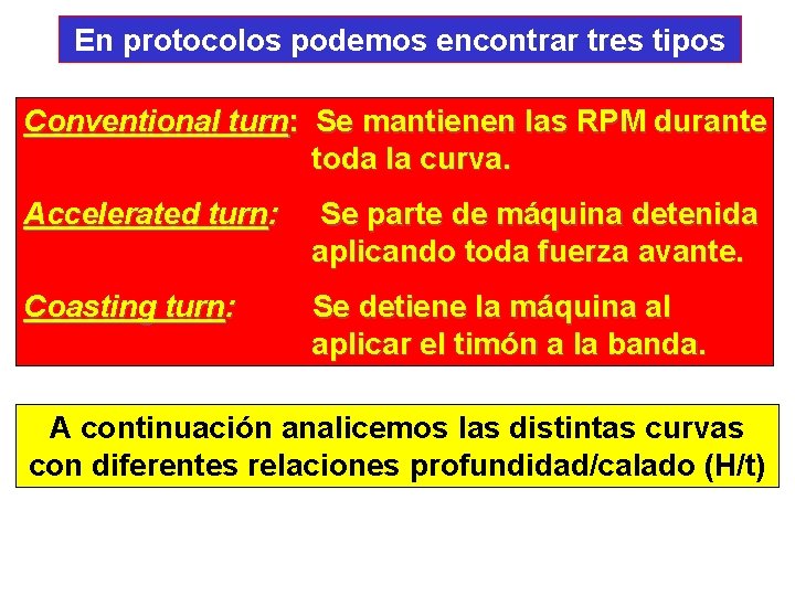 En protocolos podemos encontrar tres tipos Conventional turn: Se mantienen las RPM durante toda