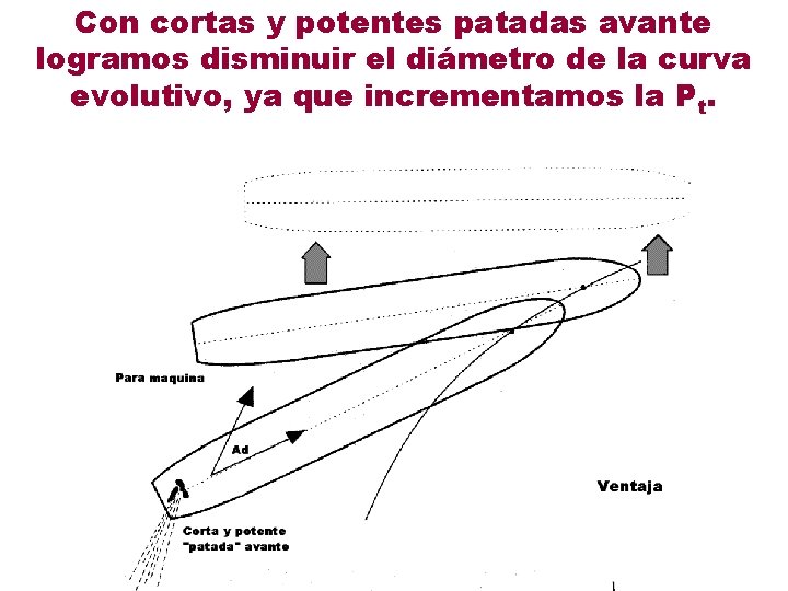 Con cortas y potentes patadas avante logramos disminuir el diámetro de la curva evolutivo,