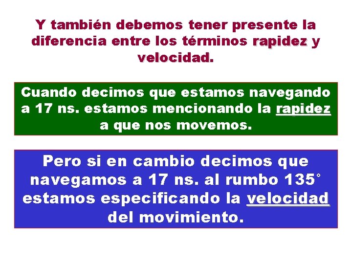 Y también debemos tener presente la diferencia entre los términos rapidez y velocidad Cuando