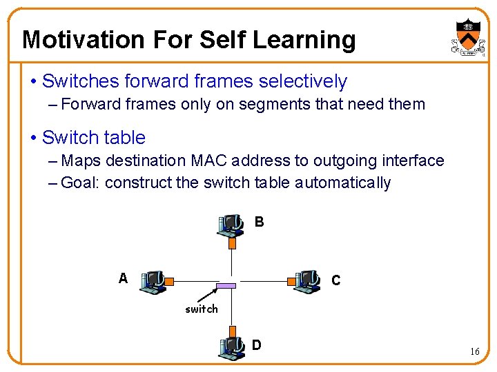 Motivation For Self Learning • Switches forward frames selectively – Forward frames only on