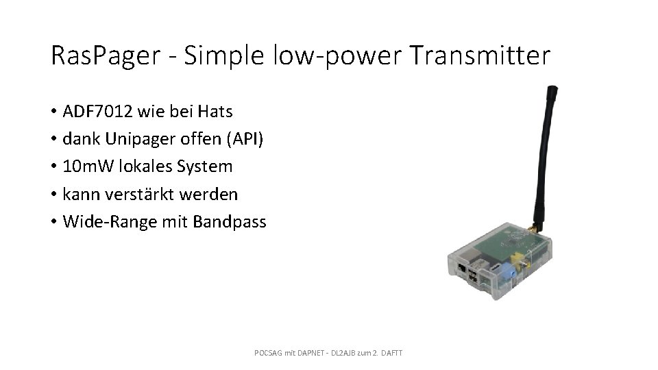 Ras. Pager - Simple low-power Transmitter • ADF 7012 wie bei Hats • dank