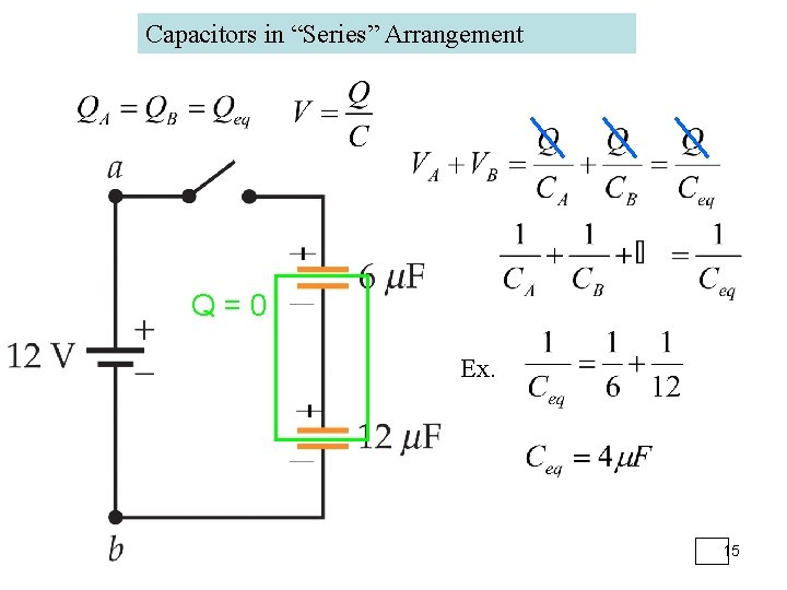 Capacitors in “Series” Arrangement Q=0 Ex. 15 