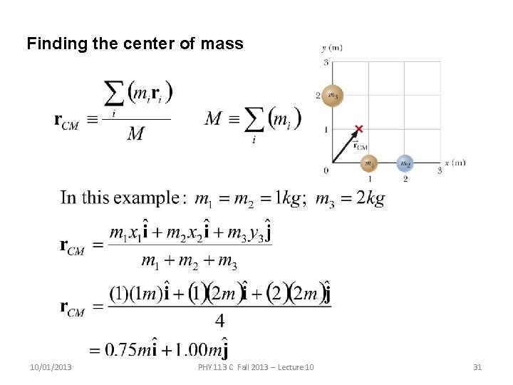 Finding the center of mass 10/01/2013 PHY 113 C Fall 2013 -- Lecture 10