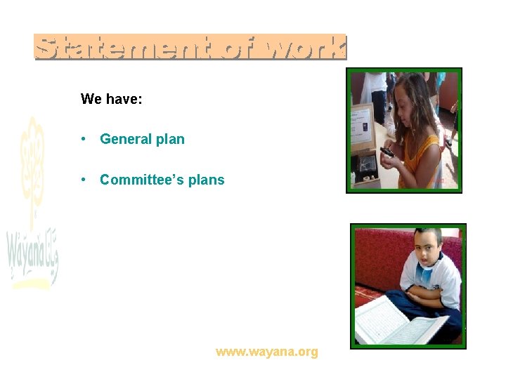 We have: • General plan • Committee’s plans www. wayana. org 