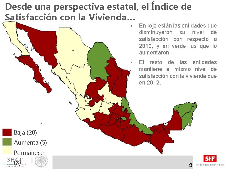 Desde una perspectiva estatal, el Índice de Satisfacción con la Vivienda… • En rojo