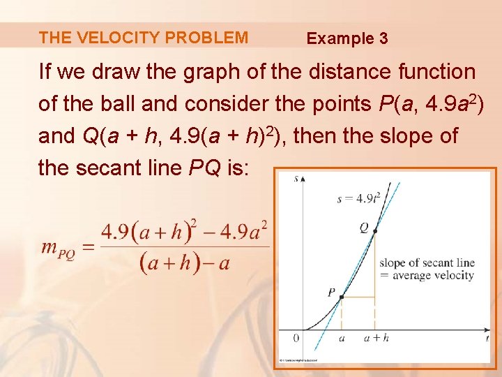 THE VELOCITY PROBLEM Example 3 If we draw the graph of the distance function