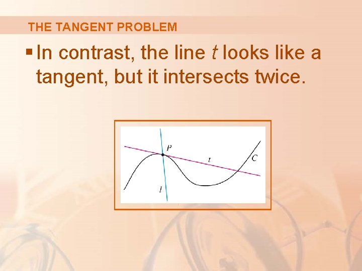 THE TANGENT PROBLEM § In contrast, the line t looks like a tangent, but