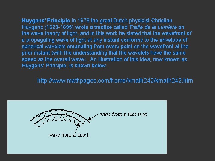 Huygens' Principle In 1678 the great Dutch physicist Christian Huygens (1629 -1695) wrote a