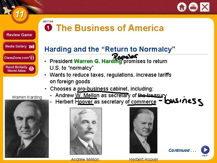 SECTION 1 The Business of America Harding and the “Return to Normalcy” Warren Harding