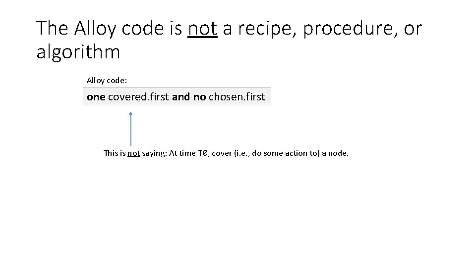 The Alloy code is not a recipe, procedure, or algorithm Alloy code: one covered.