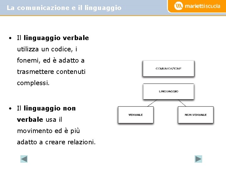 La comunicazione e il linguaggio • Il linguaggio verbale utilizza un codice, i fonemi,