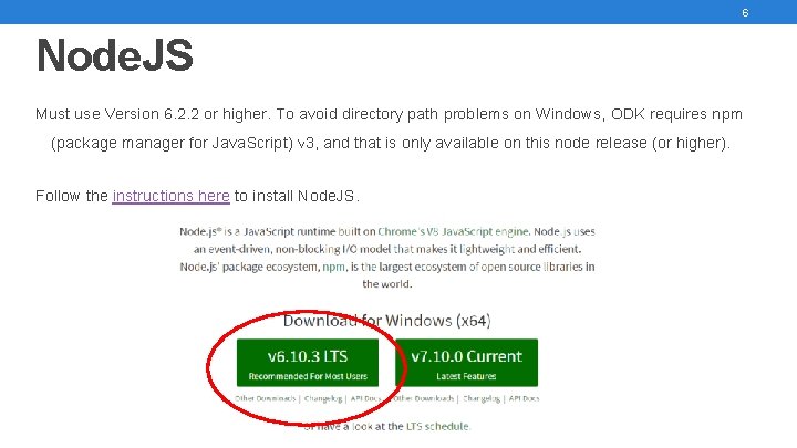 6 Node. JS Must use Version 6. 2. 2 or higher. To avoid directory