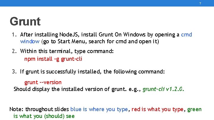 7 Grunt 1. After installing Node. JS, install Grunt On Windows by opening a