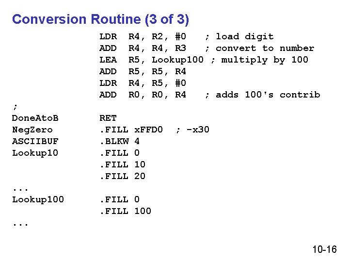 Conversion Routine (3 of 3) LDR ADD LEA ADD LDR ADD ; Done. Ato.