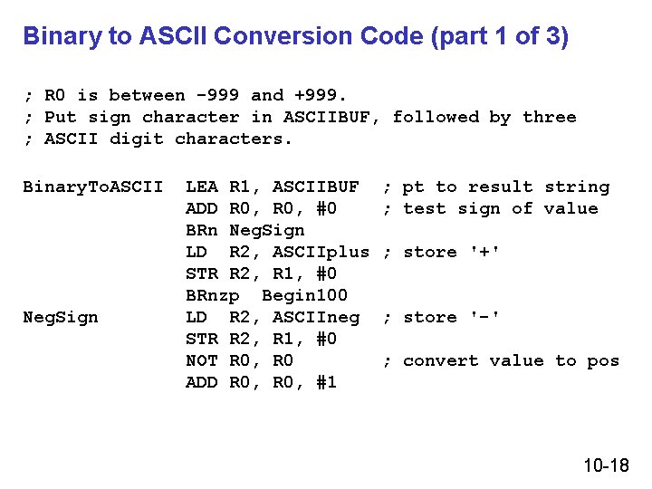 Binary to ASCII Conversion Code (part 1 of 3) ; R 0 is between